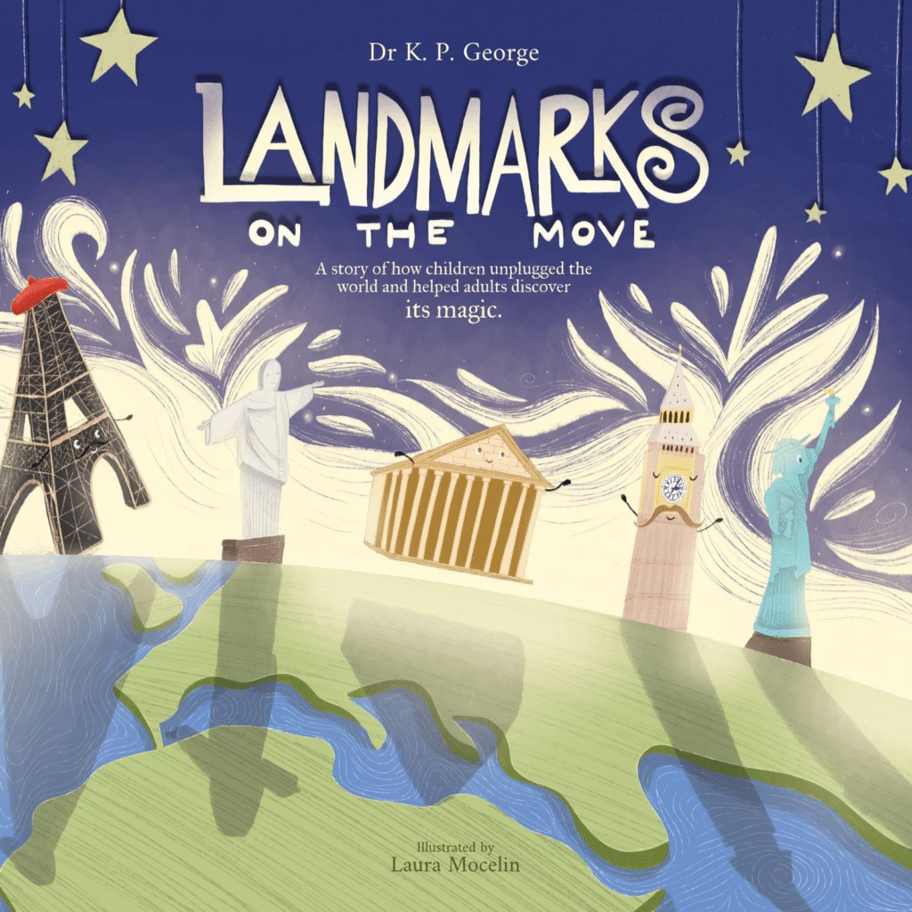 Landmarks on the Move – – award-winning fun adventure children’s book about  famous landmarks and less screen time by Kassi Psifogeorgou aka K.P. George.
